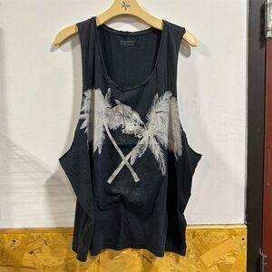 AllSaints women’s  2XL Black Palm Tree Graphic Sleeveless Tank Top